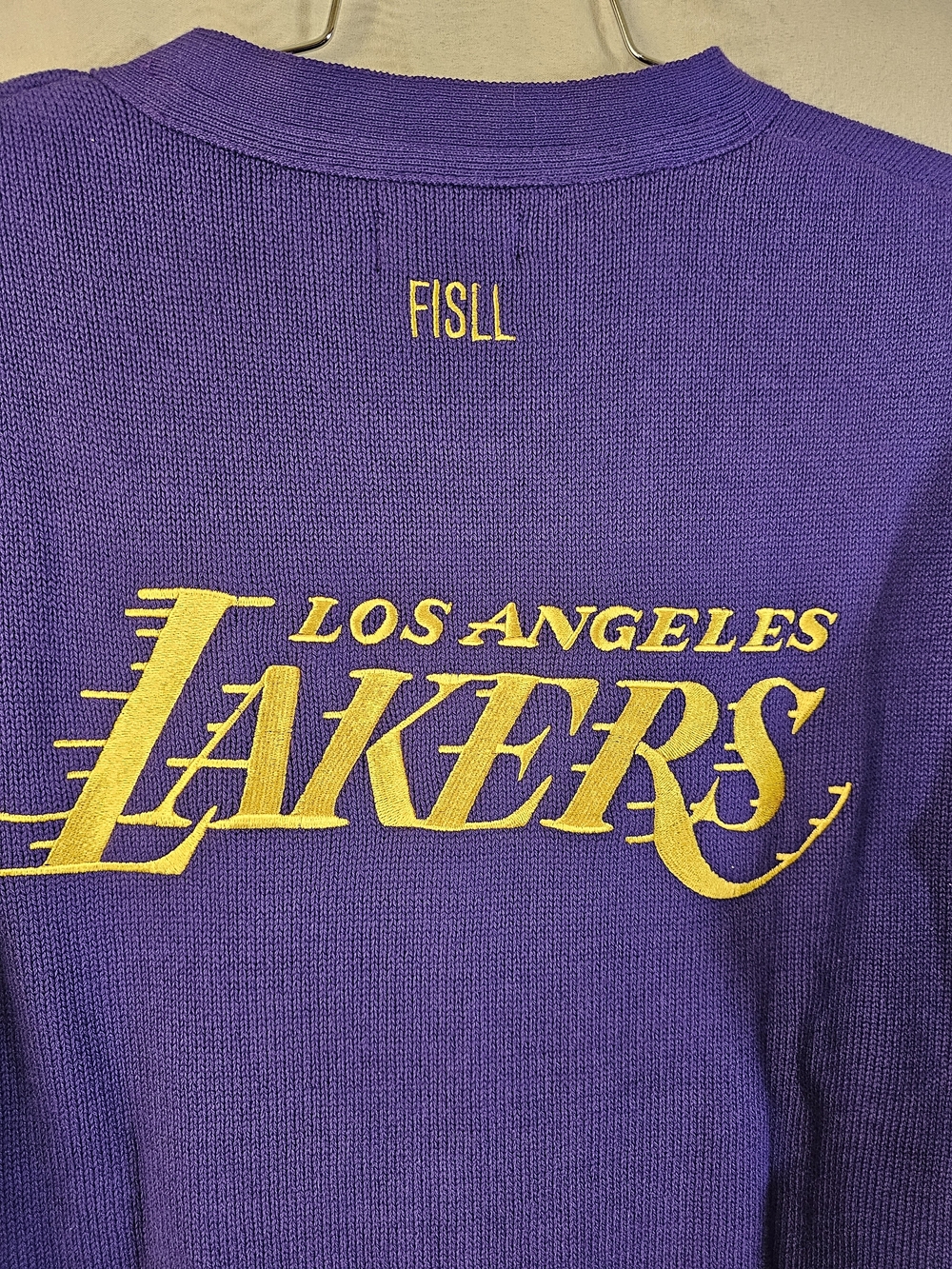 NWT Women's FISLL LA Lakers Chenille Letterman Cardigan Sweater Purple Sz M - Picture 7 of 13